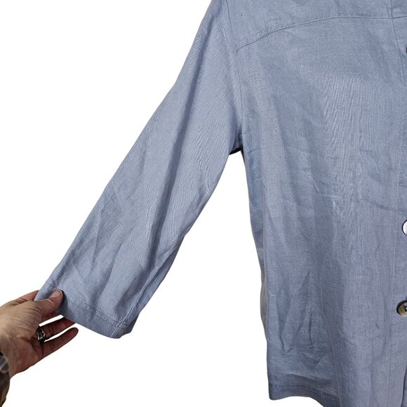 Orvis Light Blue Linen Button Up Shirt S Mother of Pearl Button Coastal Relaxed - Picture 4 of 10